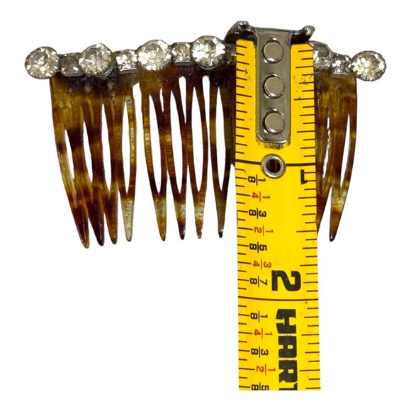 Vintage Rhinestone Hair Comb Clip Tortoise shell Celluloid & Silver Tone 3" READ - Picture 5 of 5